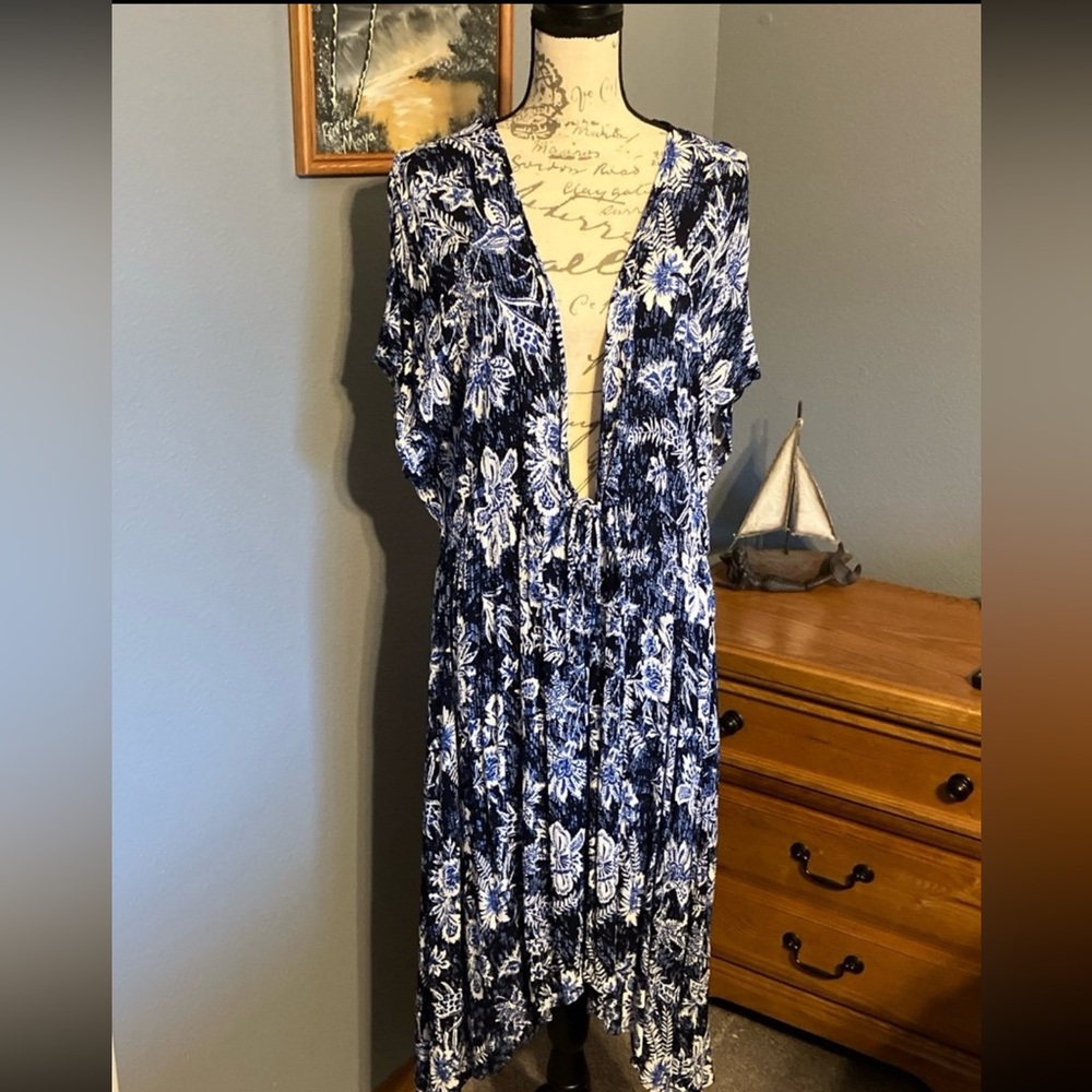 Blue and White kimono Beach coverup